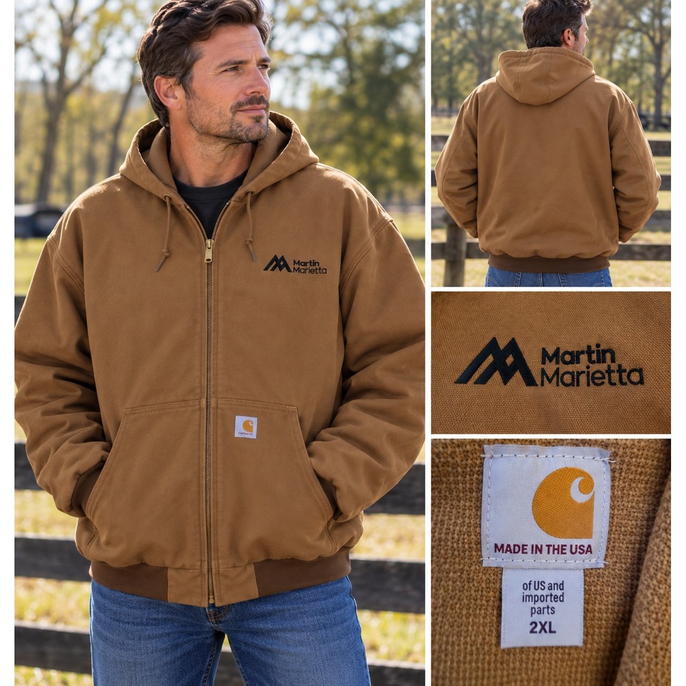 Carhartt USA Made 2XL Duck Canvas Hooded Work Jacket Martin Marietta Brown